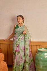 Bloom Green Organza Saree